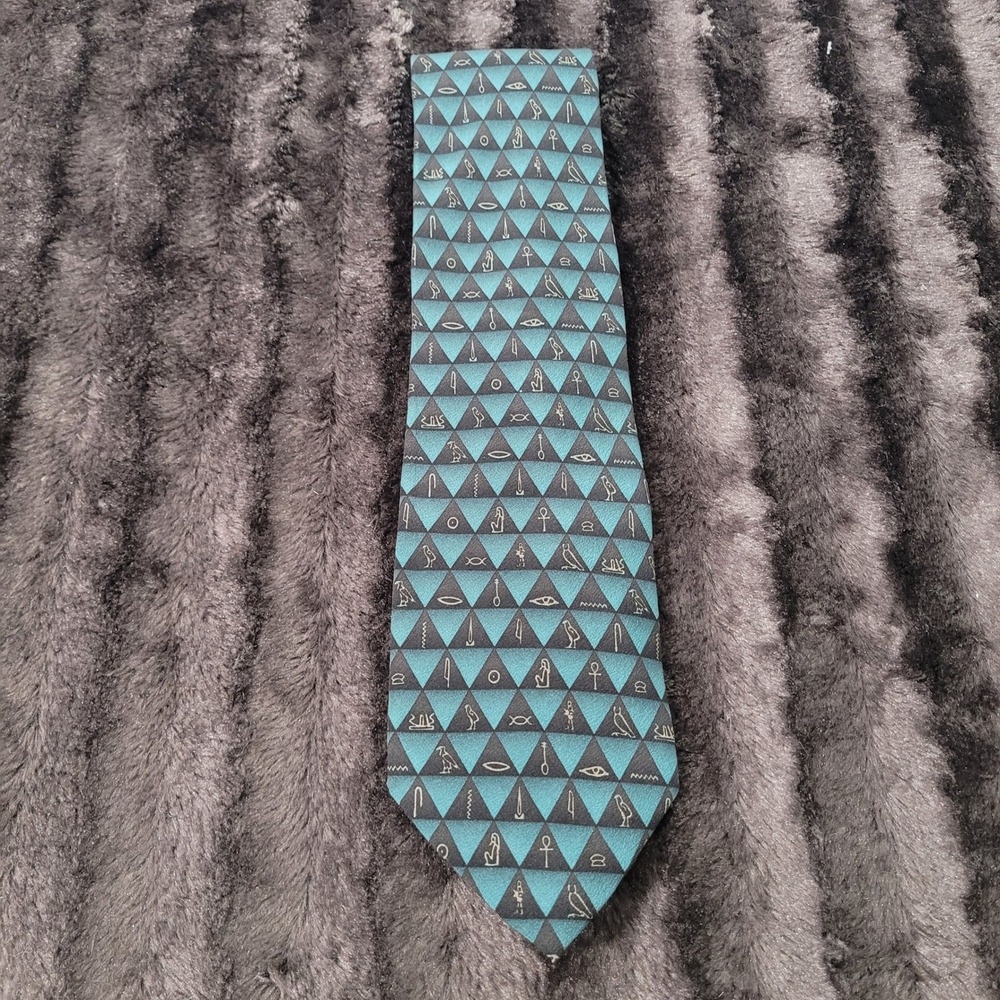 Grateful Dead Silk Tie Great Pyramid II Seventh Set Hieroglyphics Teal Black 96